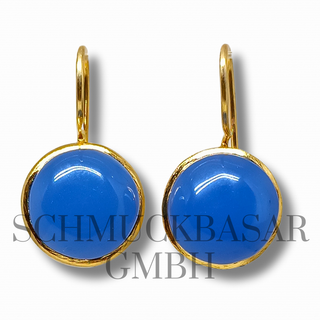GOLD PLATED BLUE CHALCEDONY STONE EARRINGS