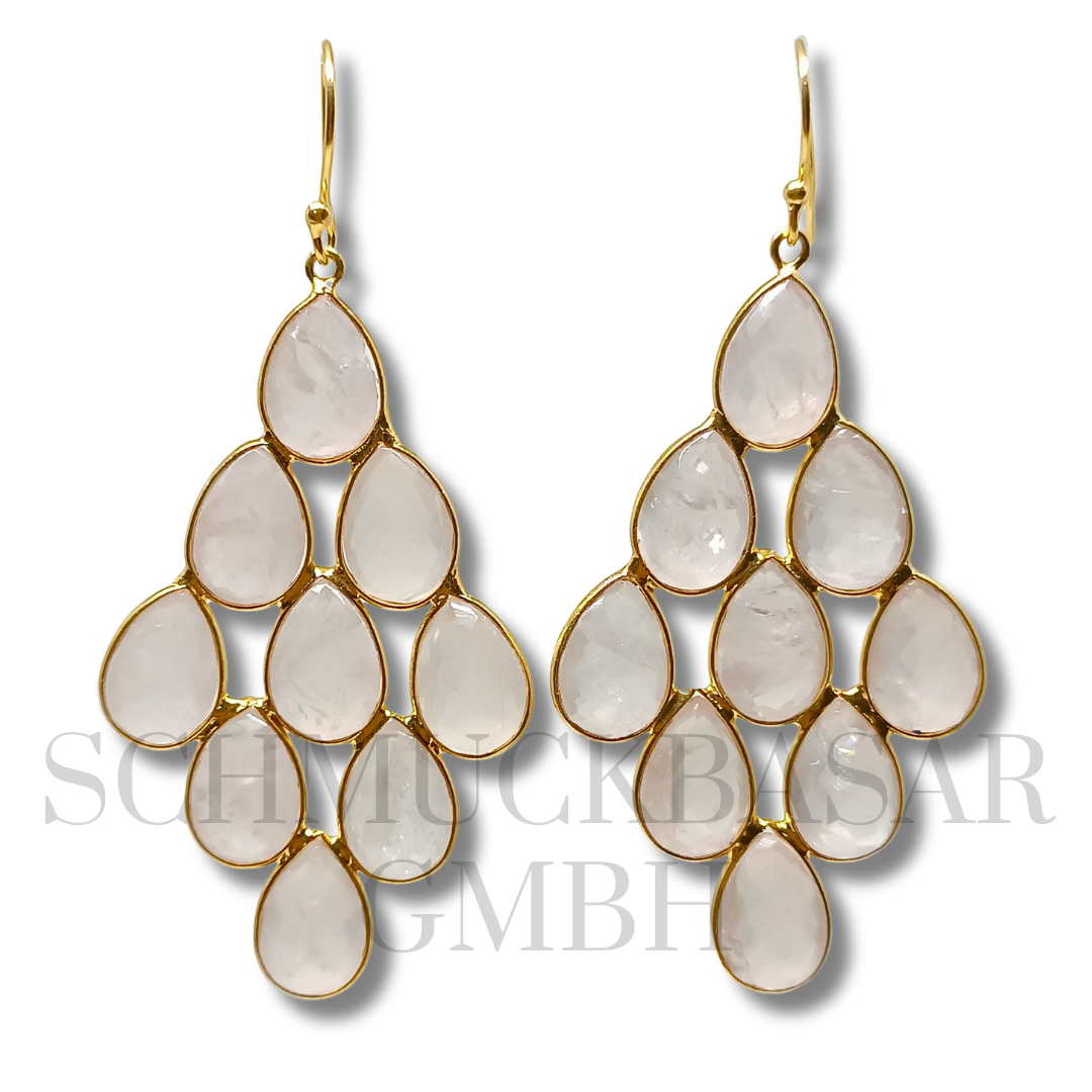 GOLD PLATED ROSE QUARTZ STONE EARRINGS