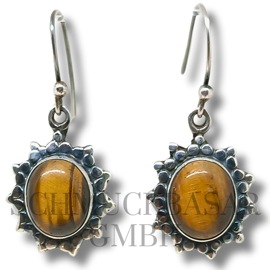 SILVER TIGER EYE STONE EARRINGS