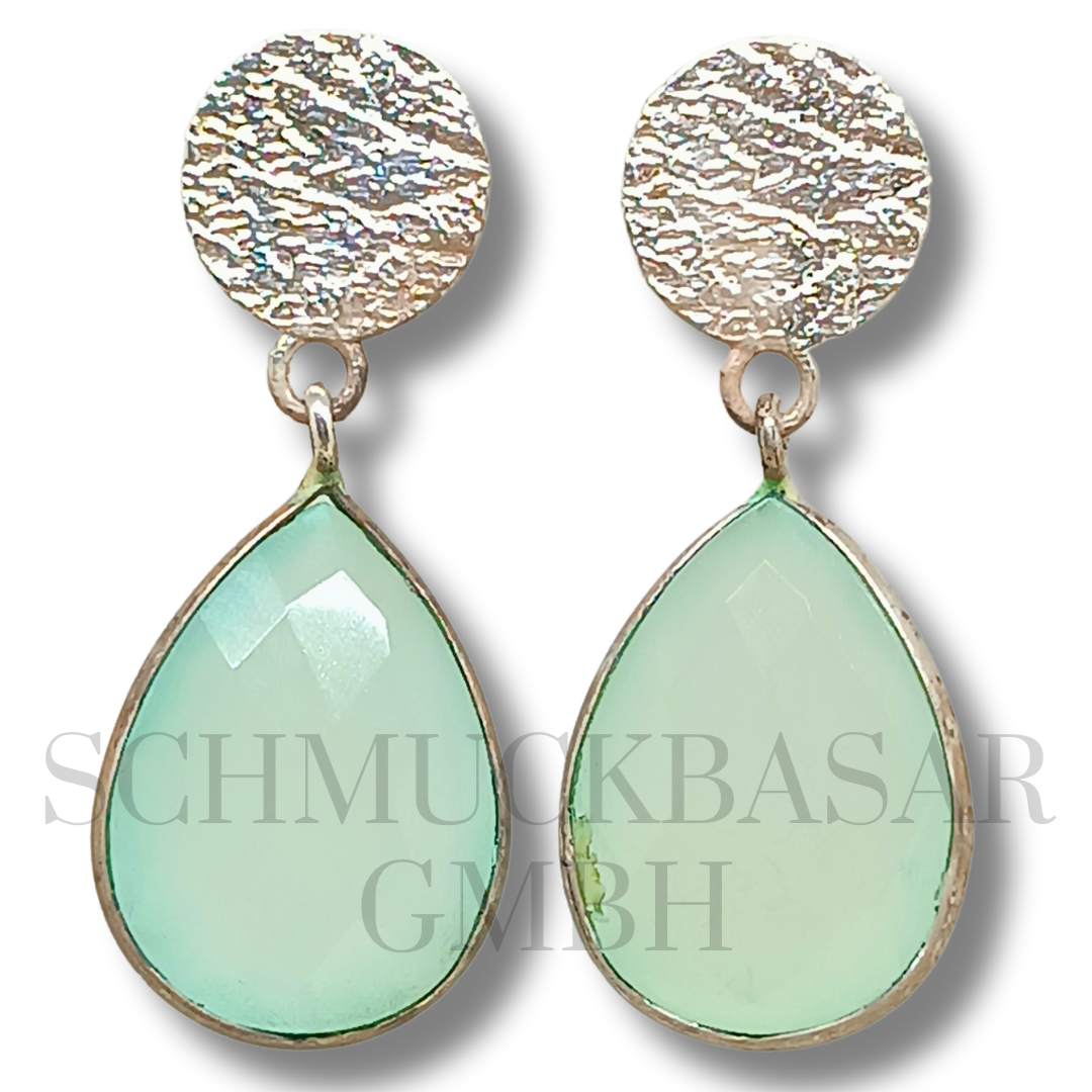 SILVER AQUA CHALCEDONY STONE EARRINGS