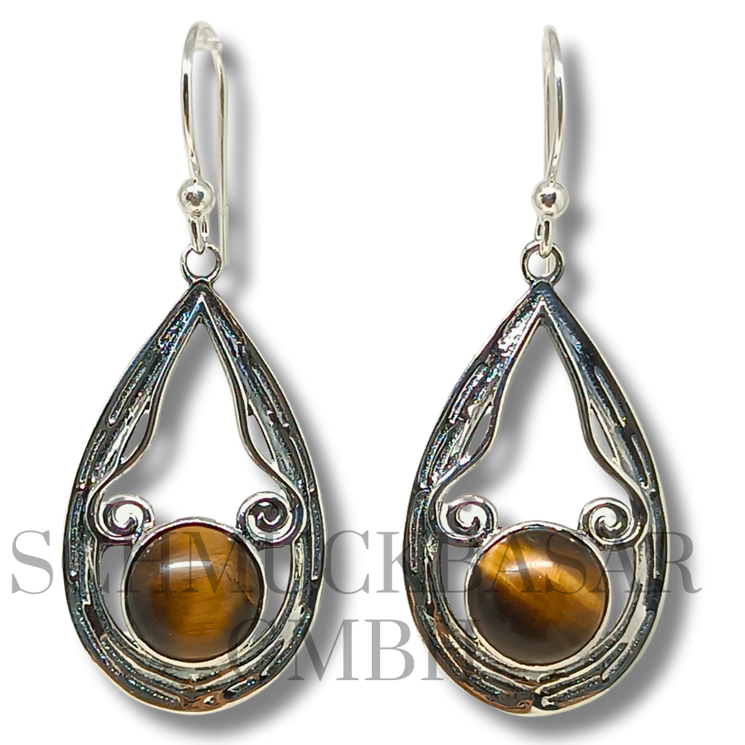 SILVER TIGER EYE STONE EARRINGS