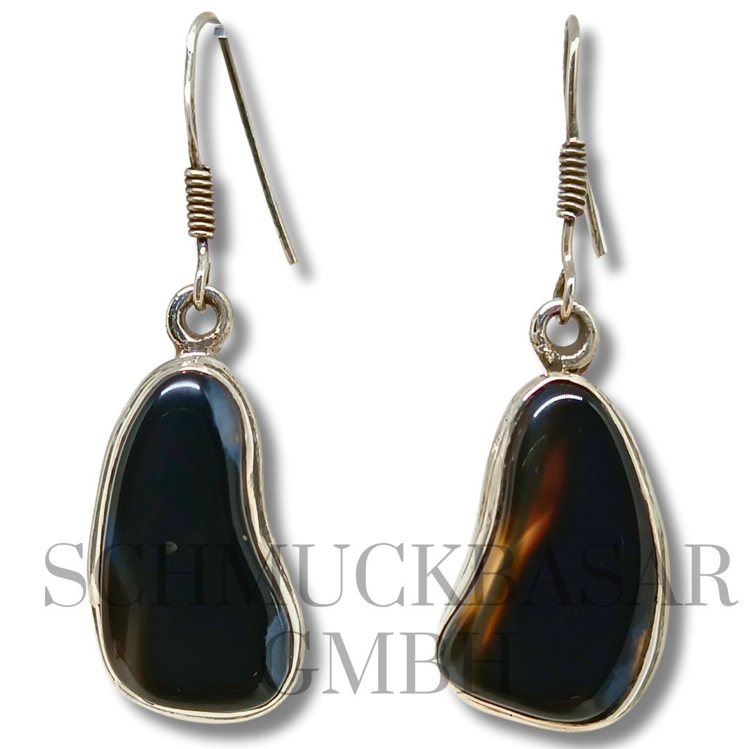 SILVER BLACK ONYX STONE EARRINGS