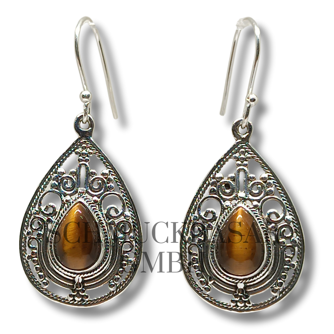SILVER TIGER EYE STONE EARRINGS
