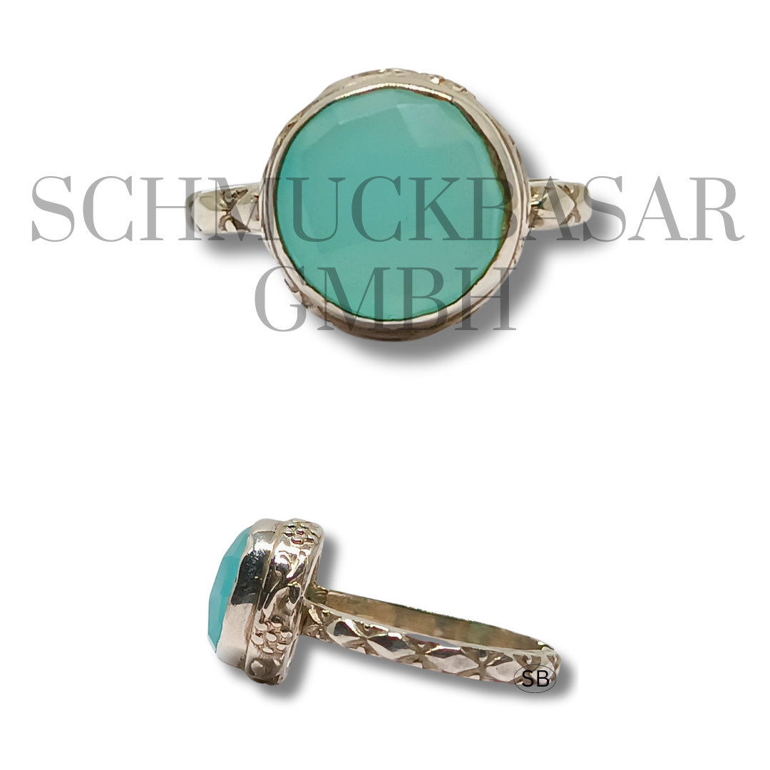 SILVER AQUA CHALCEDONY STONE RINGS