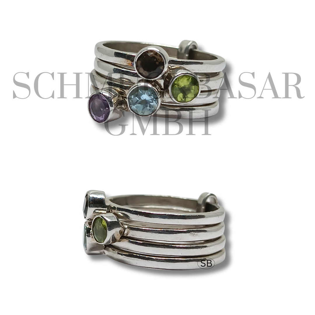 SILVER BLUE TOPAZ PERIDOT SMOKEY QUARTZ AMETHYST STONE RINGS