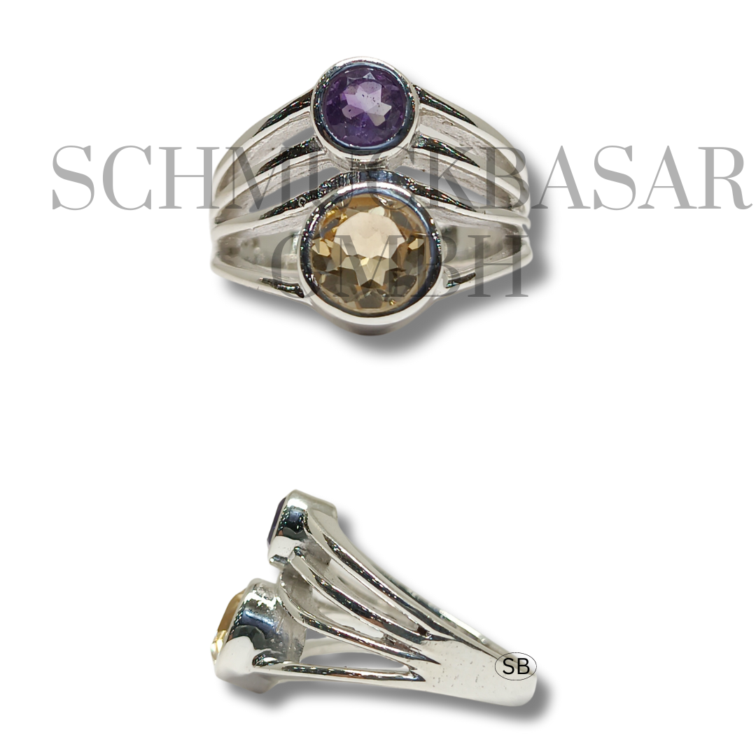 SILVER AMETHYST CITRINE STONE RINGS