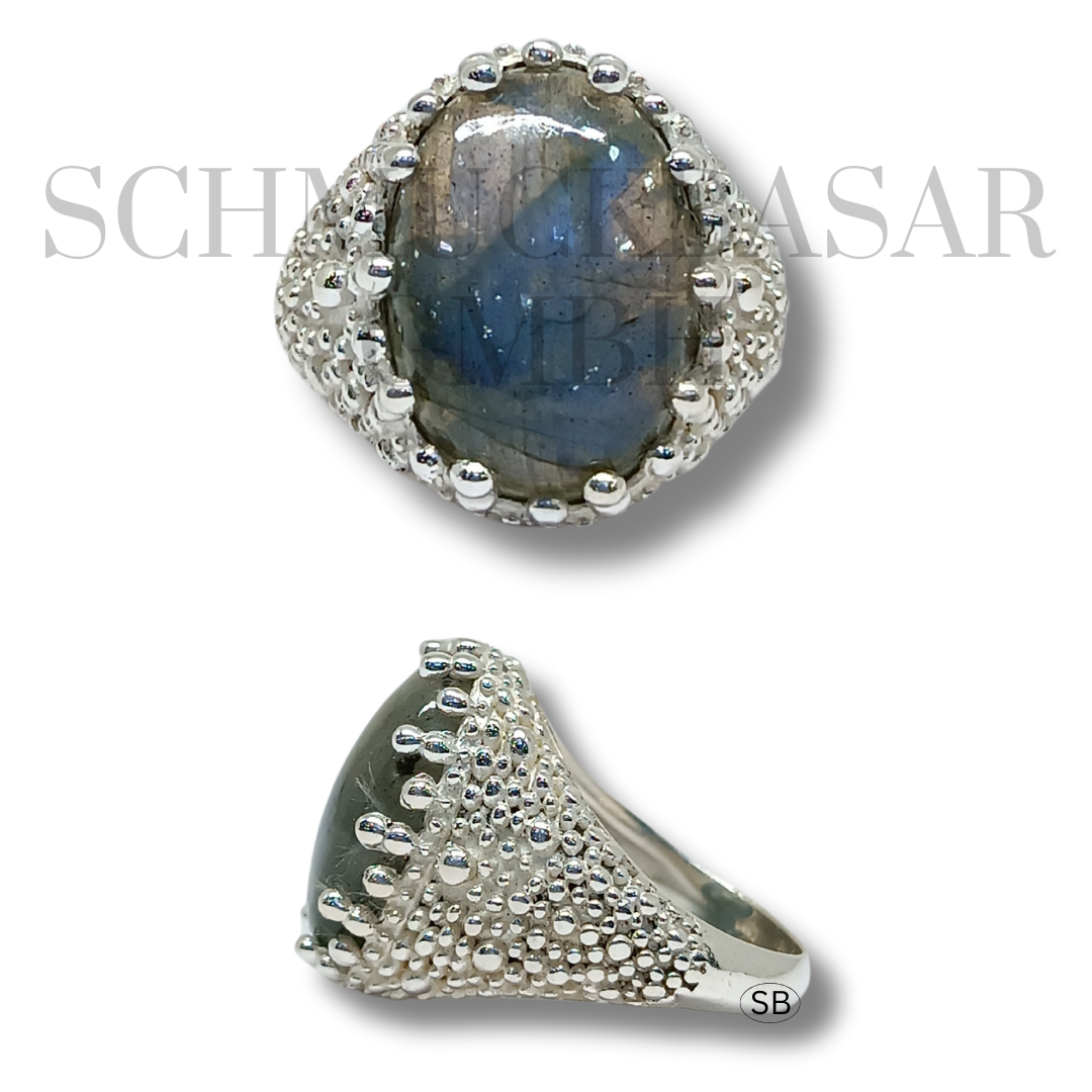 SILVER LABRADORITE STONE RINGS