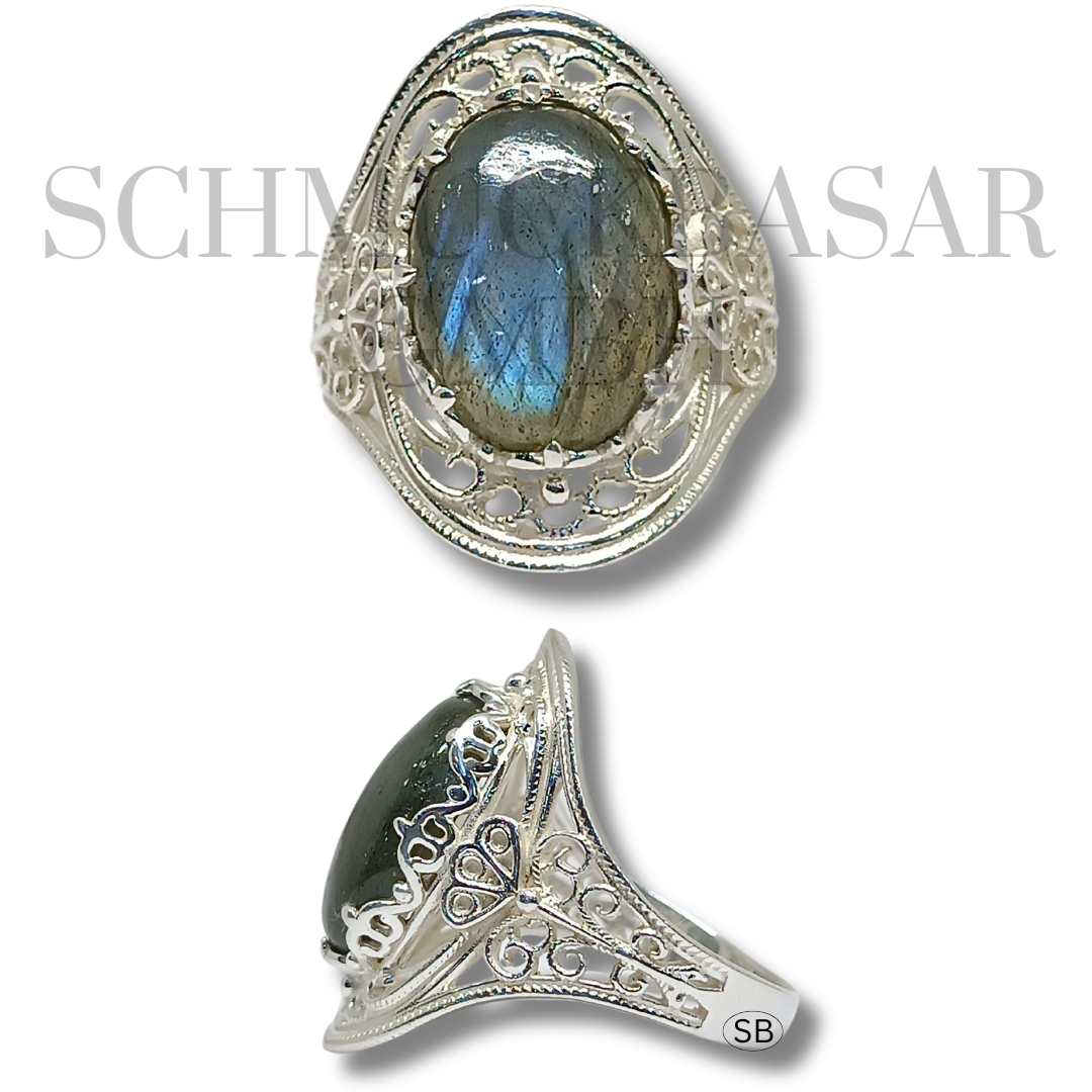 SILVER LABRADORITE STONE RINGS