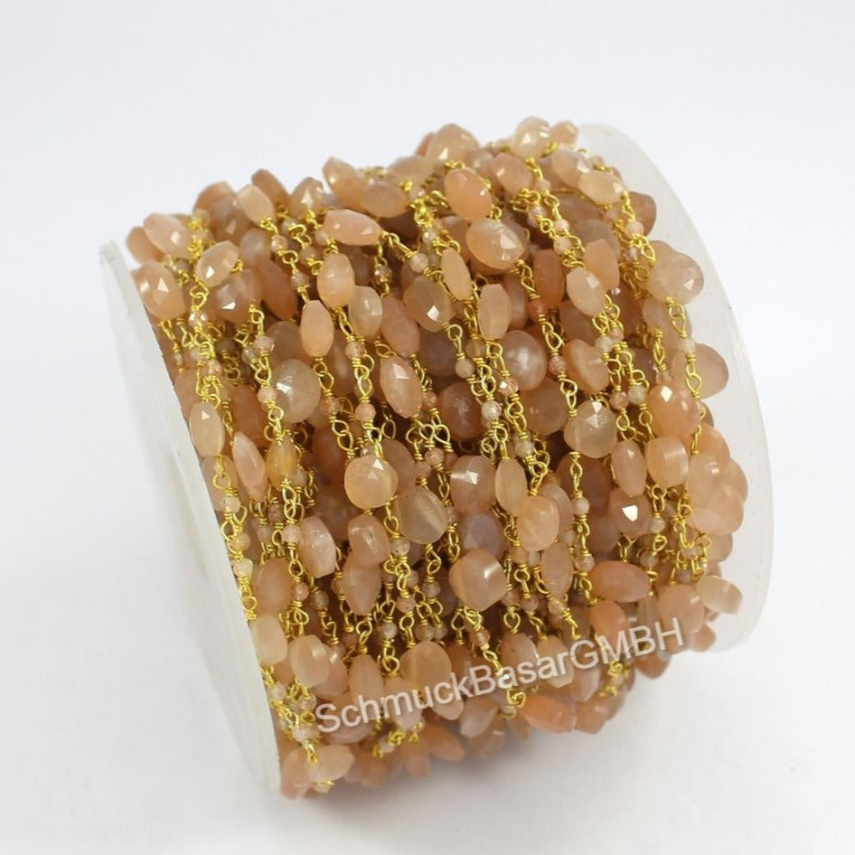 PEACH MOONSTONE DROP ROSARY CHAIN ROLL