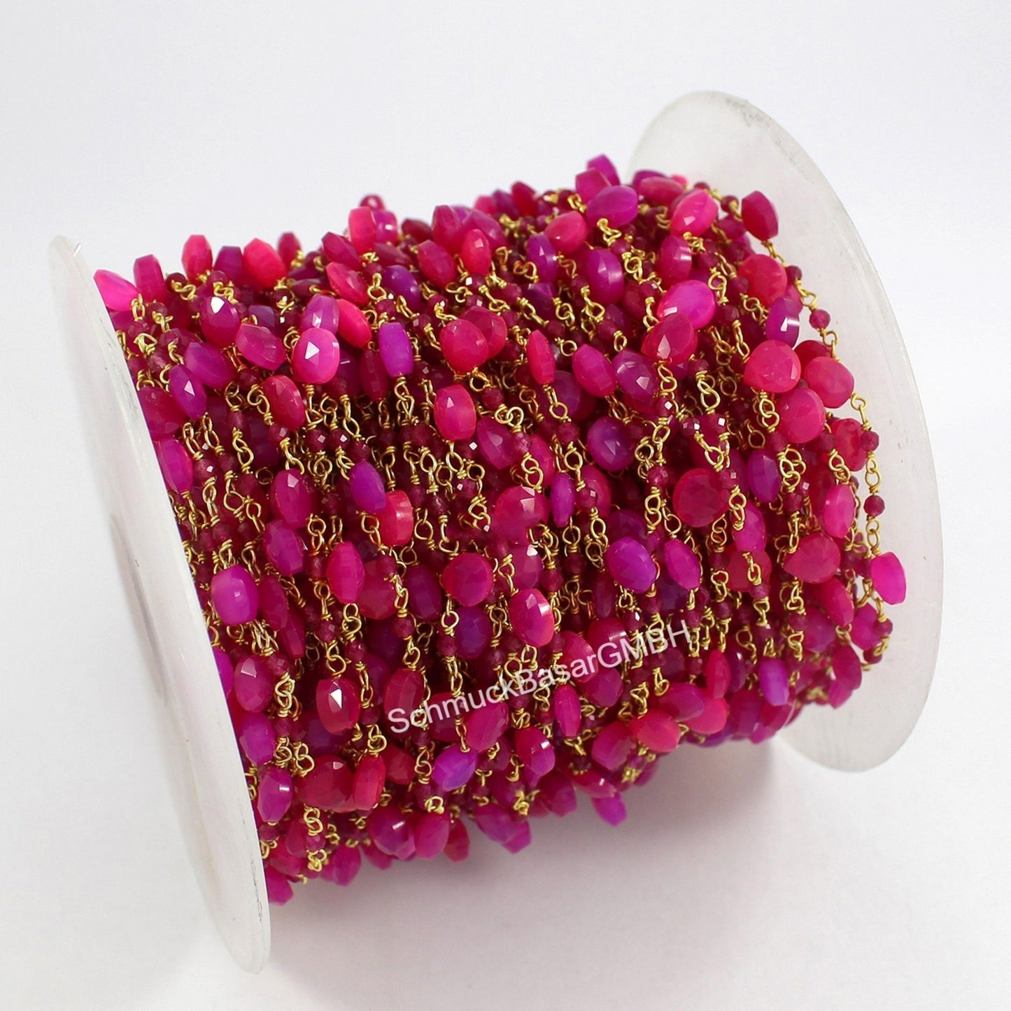 FUSHCIA CHALCEDONY DROP ROSARY CHAIN ROLL