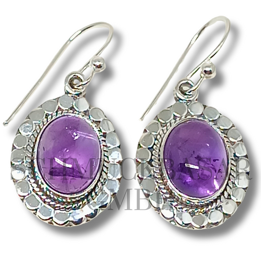 SILVER AMETHYST STONE EARRINGS