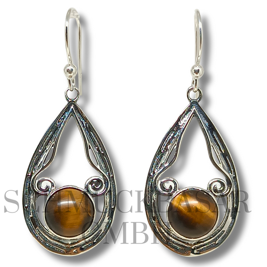 SILVER TIGER EYE STONE EARRINGS