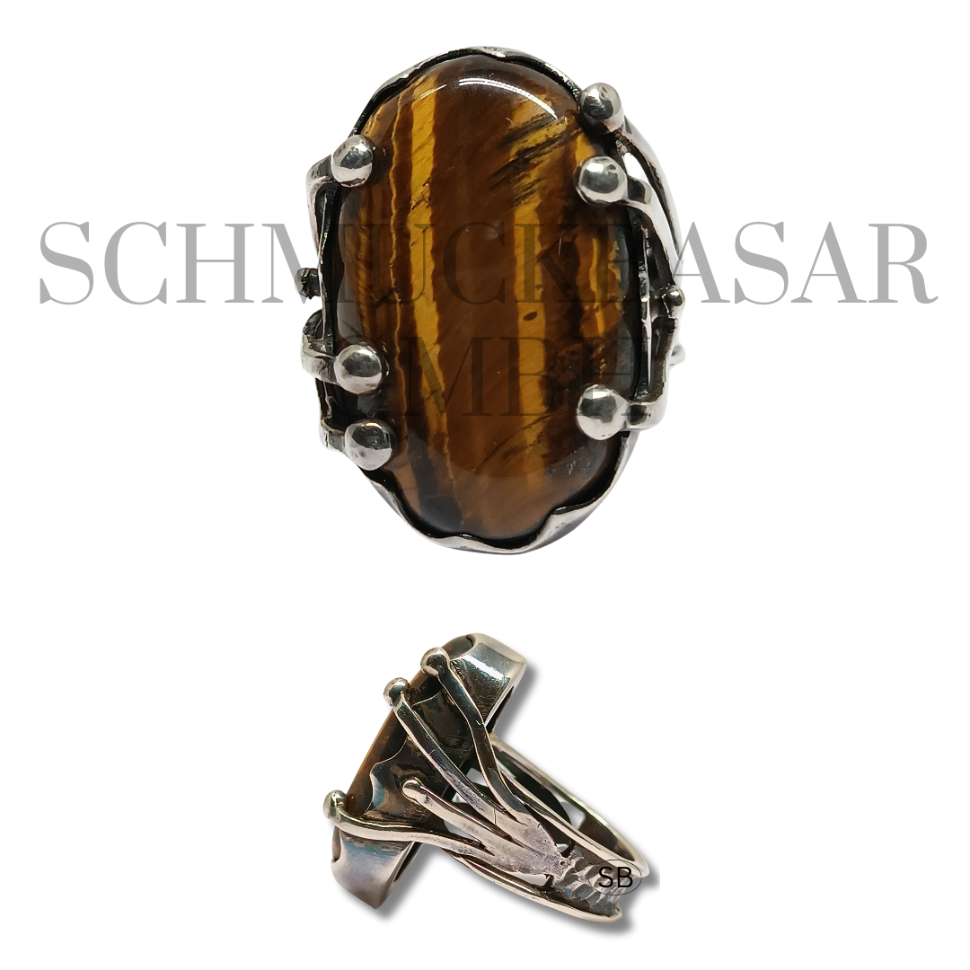 SILVER TIGER EYE STONE RINGS
