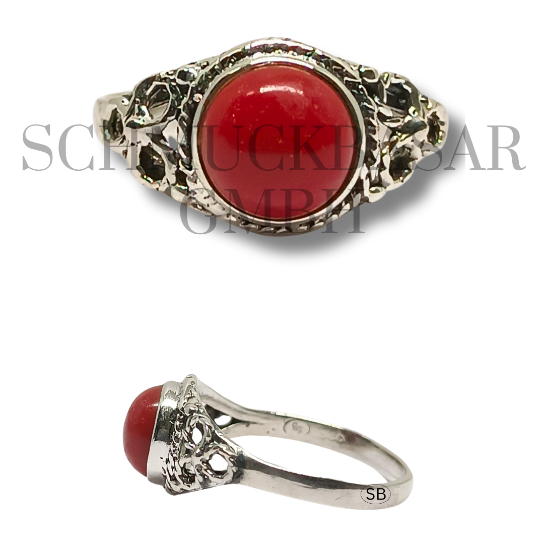 SILVER CORAL STONE RINGS