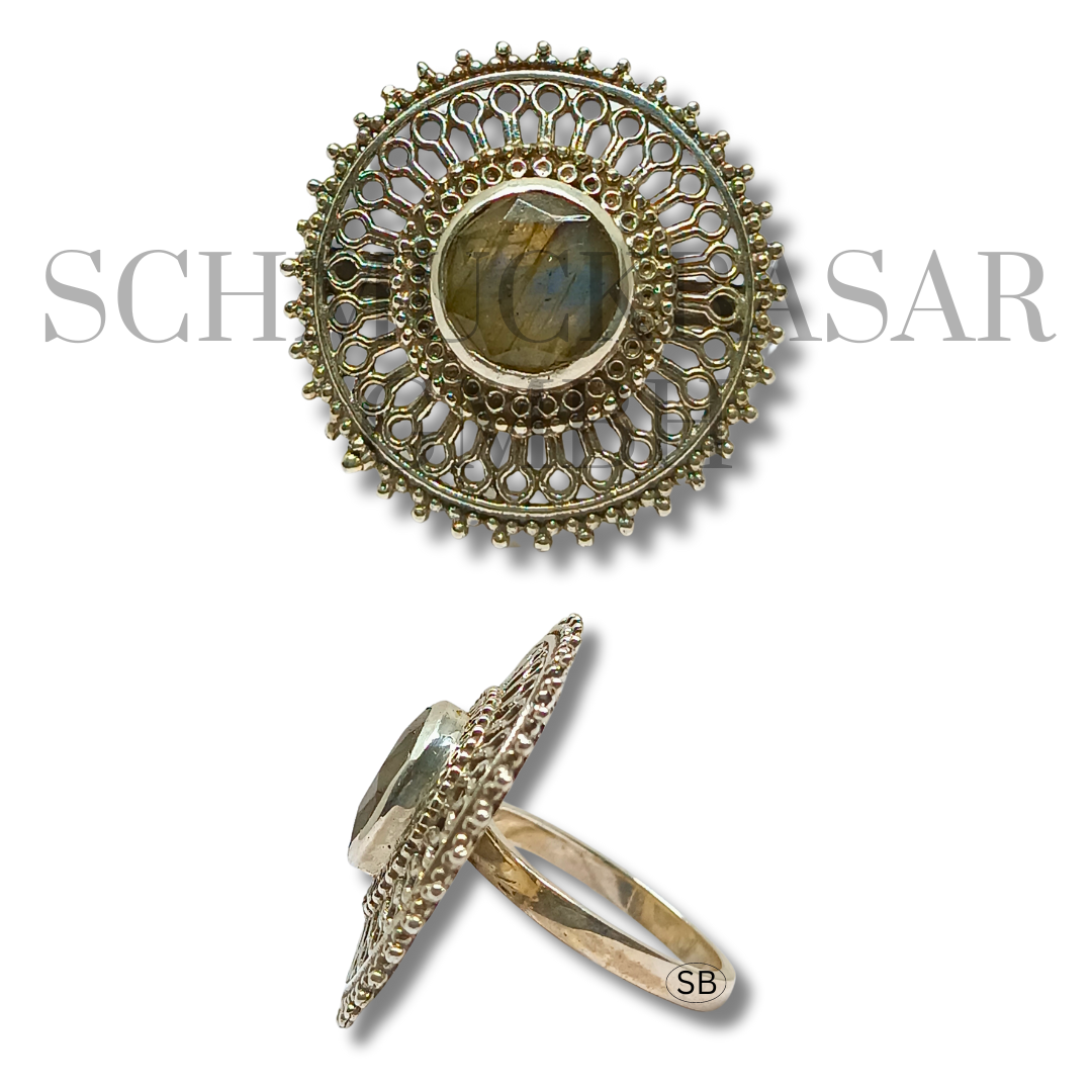 SILVER LABRADORITE STONE RINGS
