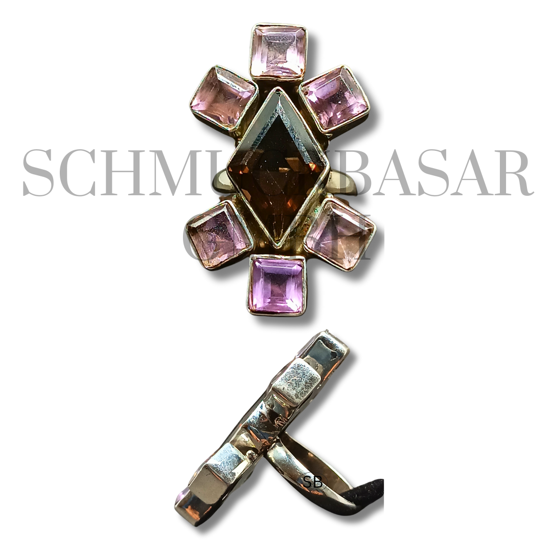 SILVER AMETHYST SMOKEY QUARTZ STONE RINGS