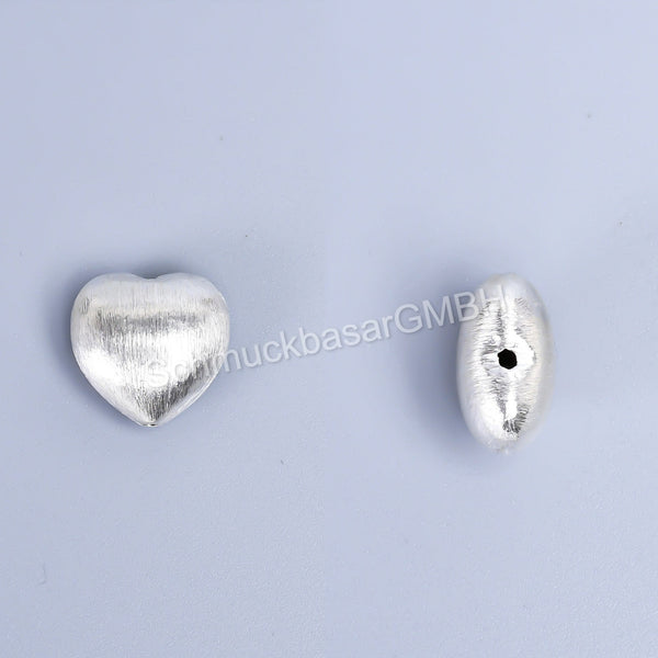 Matte Heart Beads Centre Hole - Silver