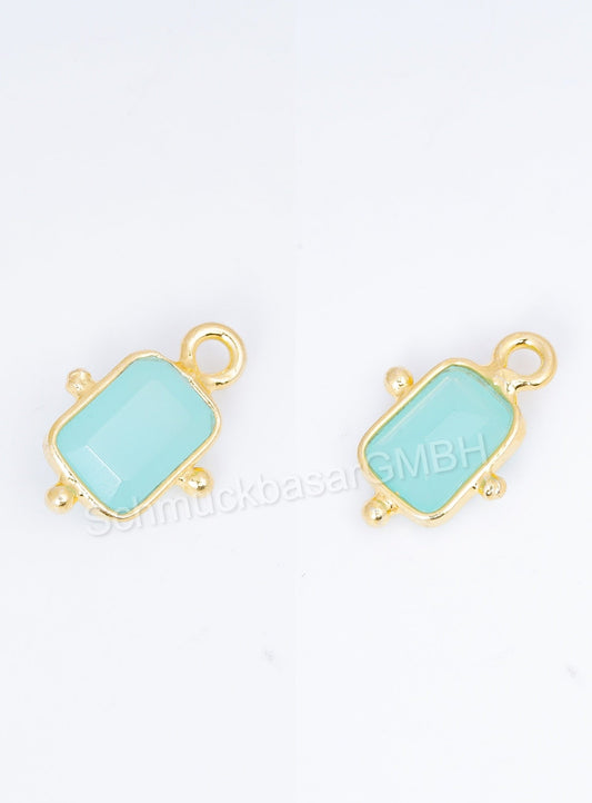5 x 7 MM AQUA CHALCEDONY BEZEL CONNECTOR